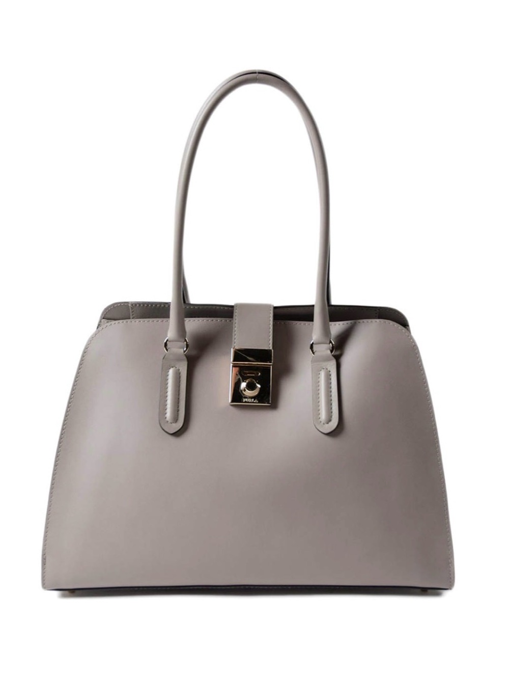 FURLA Milano M Elegant Grey Leather Tote Handbag